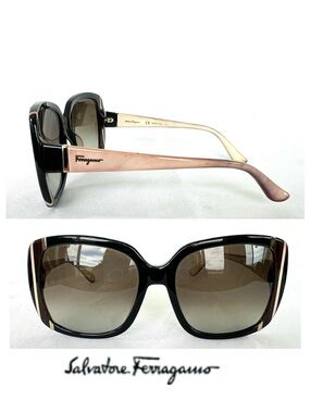 SALVATORE FERRAGAMO SF672 Brown Gradient Lens Black Beige Frame Large Sunglasses